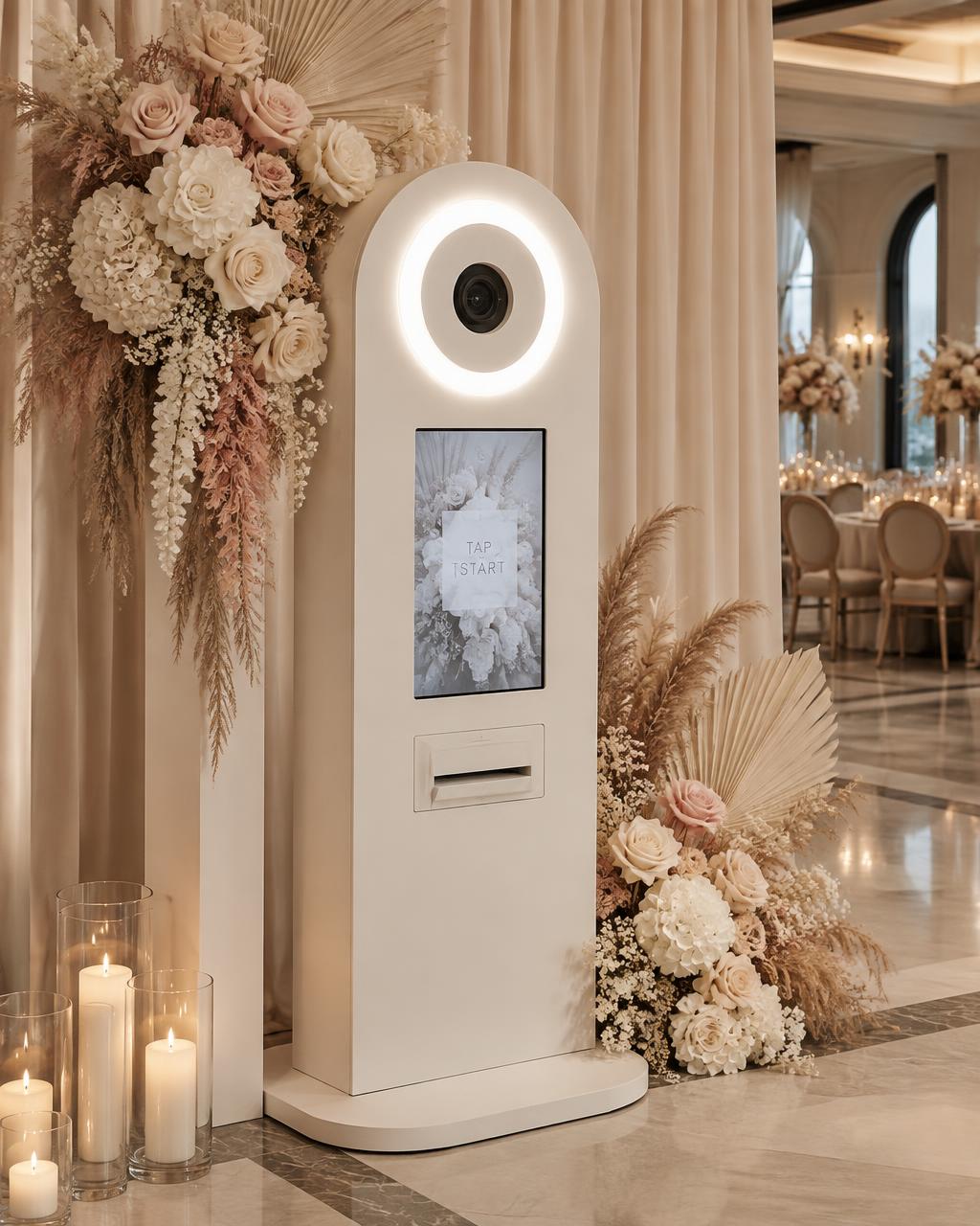 Arched photo booth styled with florals