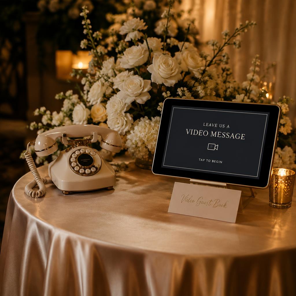 Vintage telephone video guest book setup